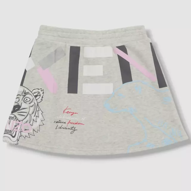 $130 Kenzo Kids Girl's Gray Cotton Fleece Graphic Logo A-Line Skirt Size 12Y