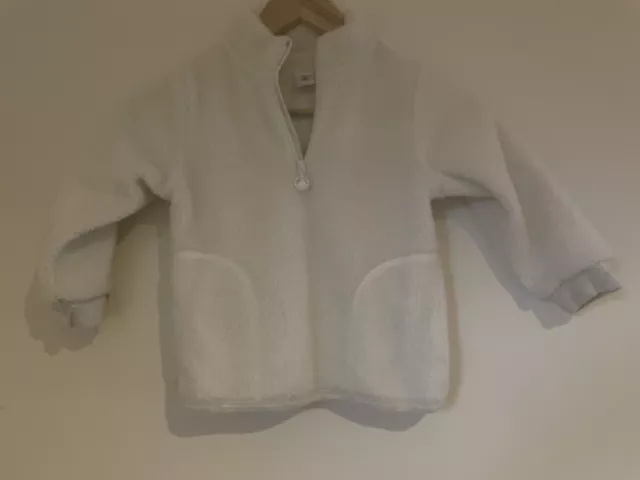 Boys PETITE BATEAU 1/4 zip Cream & grey teddy jacket size 5-6 years