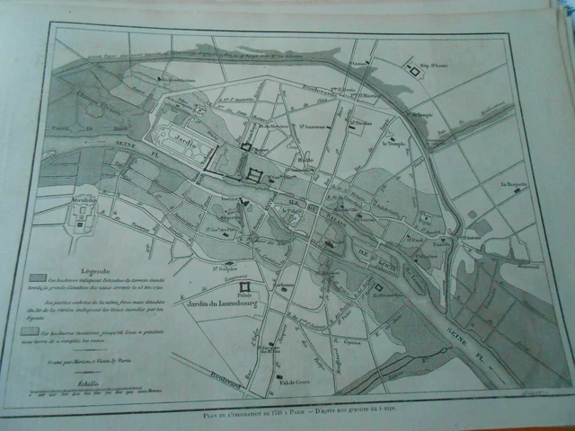 Plan de l'Floodation 1740 in Paris Old Print 1872