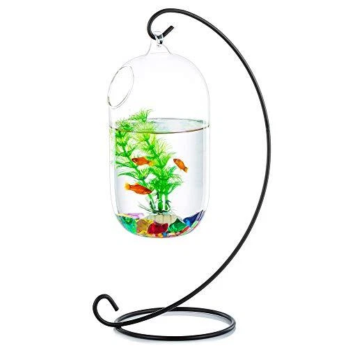 Desk Glass Hanging Fish Bowl Tank Beta Tank with Stand Fish Homes Creative Vase