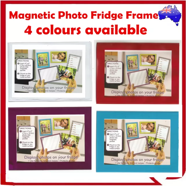 2 x Colour Magnetic Fridge Photo Frames 4x6 10x15cm Clear Pocket Gift Home Decor