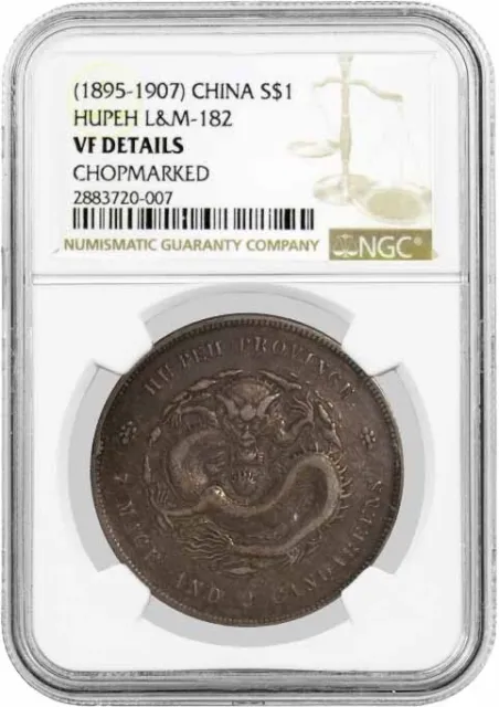 1895-07 L&M-182 $1 China Hupeh Kuang-hsu Dragon Silver Dollar NGC VF Details
