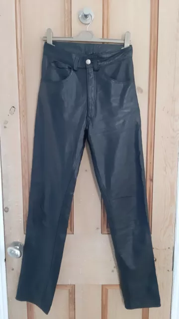 vintage 70s/80s soft thick black real leather jeans trousers UK 4 -6 25W L30.5