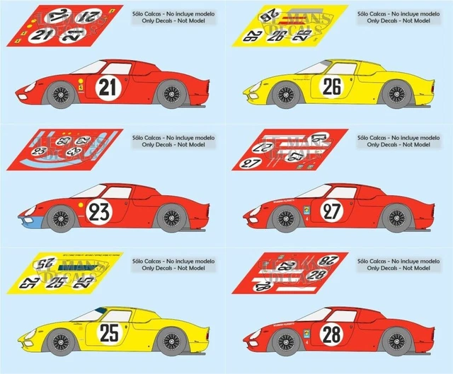 Decalcomanie Ferrari 365 P2 Le Mans 1966 Numero 19 &ndash; Scale 1:32, 1:43, 1:24, 1:18 Per Slot