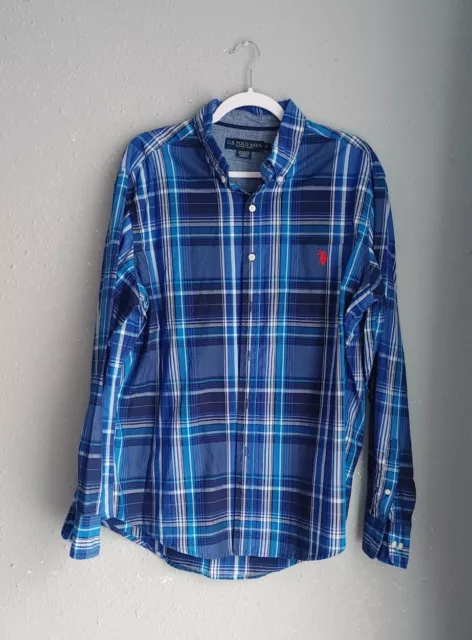 US Polo Assn. Men's  Blue Plaid  Button Up Long Sleeve Cotton Mens XL Logo