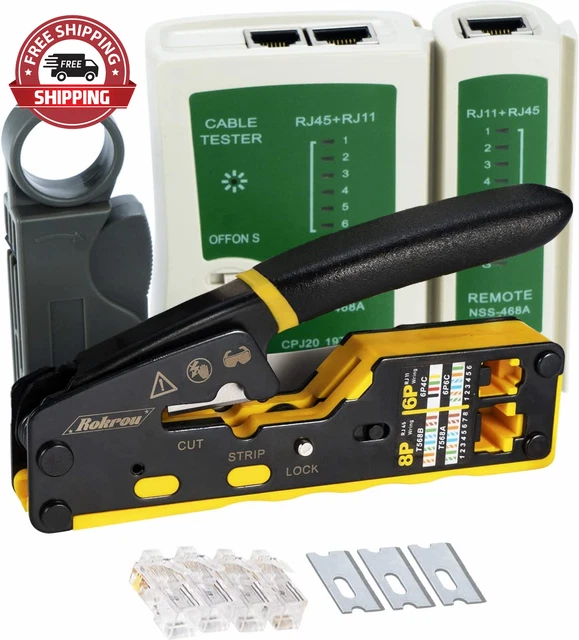 RJ45 CRIMP TOOL Pass through Crimper CAT6 Cat5E Cat5 Connector