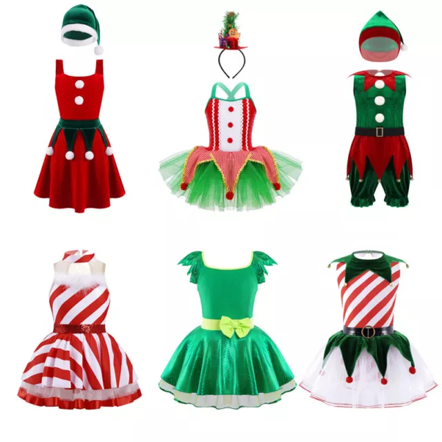 Kids Girls Christmas Elf Costume Santa Fancy Dress Cosplay Party Performance Set