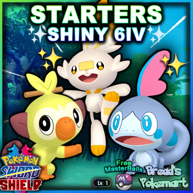 POKEMON SWORD and SHIELD ✨SHINY✨ 6IV Galar Starters! Hatch your own  +Masterballs