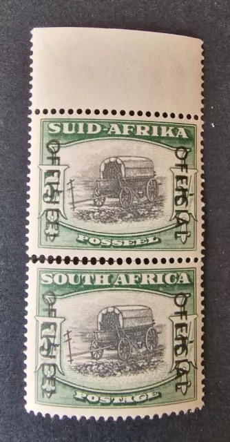 South Africa 1950-54 SG O50a 5s Black & Deep Yellow Green MNH Vert Pair Cat £75