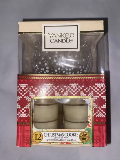 Yankee candle Christmas cookie tea lights with glass holder gift set