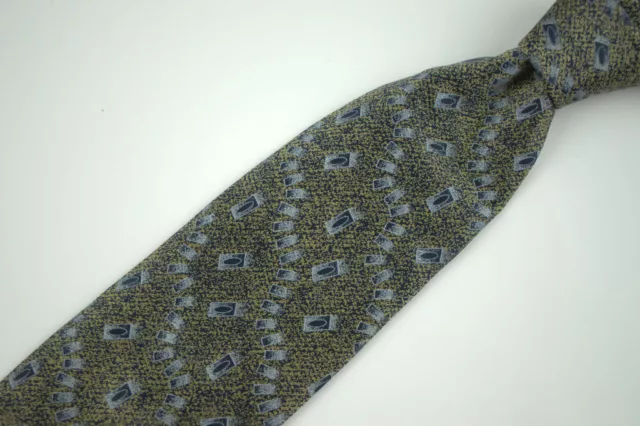 Brioni Men's Tie fine Patterned Silk Hand Sewn 62" long Dark Green White Navy