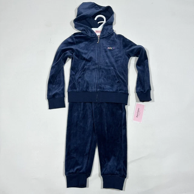NWT Juicy Couture Girl Velour Navy Set Hoodie Jogger Pants Sz 5, 6, 6X, 7