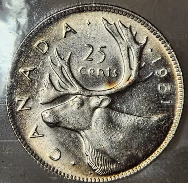 Canada George Vi 25 Cents 1951 High Relief - Iccs Ms65