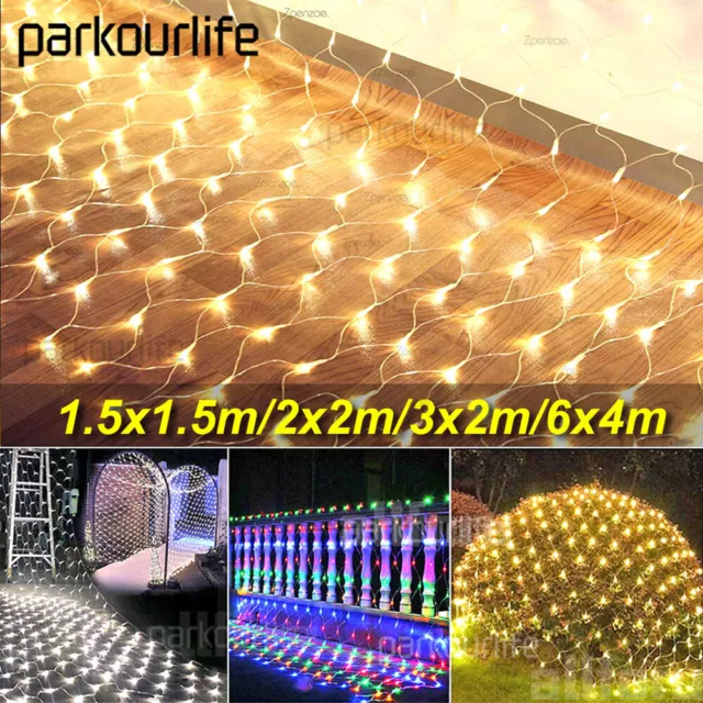 1.5x1.5M 2x2M 3x2M 6x4M LED Mesh Net Curtain Fairy String Lights Outdoor UK Plug