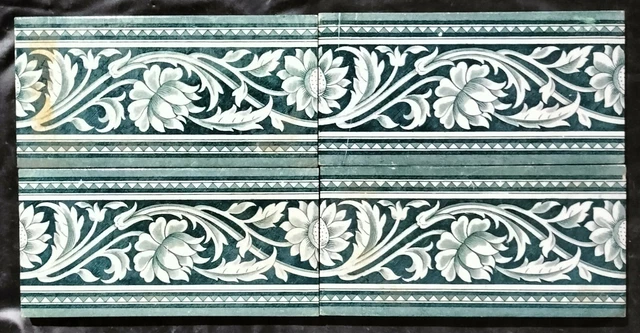 Antique Glazed porcelain Majolica 4 tile 3"x 6" Art & craft Border frame display