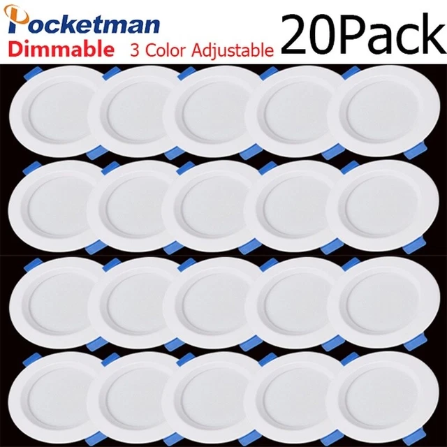 7W Dimmable LED Recessed Downlight - 3-Color Temperature, 85-265V (4/10/20 Pack)-1263446