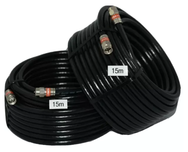 2x 15m RG6 Quad Shield F-Type Coax Cable Digital TV Foxtel Telstra Optus NBN HFC