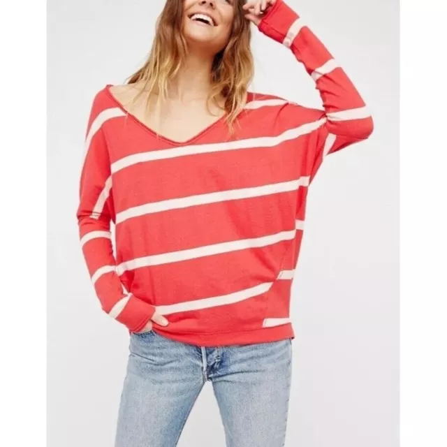 Free People We the Free Upstate Red Stripe Slouchy T Shirt Tee Top Long Sleeve M 3