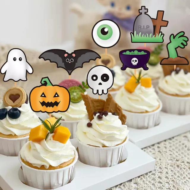 9pcs Halloween Cupcake Toppers Pumpkin Ghost Bat Cake Flags Cake Topper De-EL