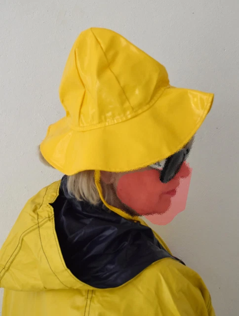 Cappello antipioggia tempesta sud-ovest minerale frisone vintage giallo PVC gomma lucido cappello antipioggia 54