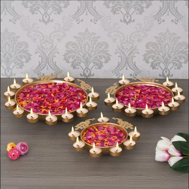 Peacock urli set, Peacock diya Festival Decor Urli Pooja, Diwali Decor set of 3