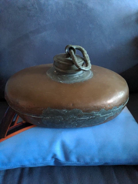 Antike Kupferbettflasche,  Kupfer Wärmeflasche, oval, 29x22, Schraubverschluss