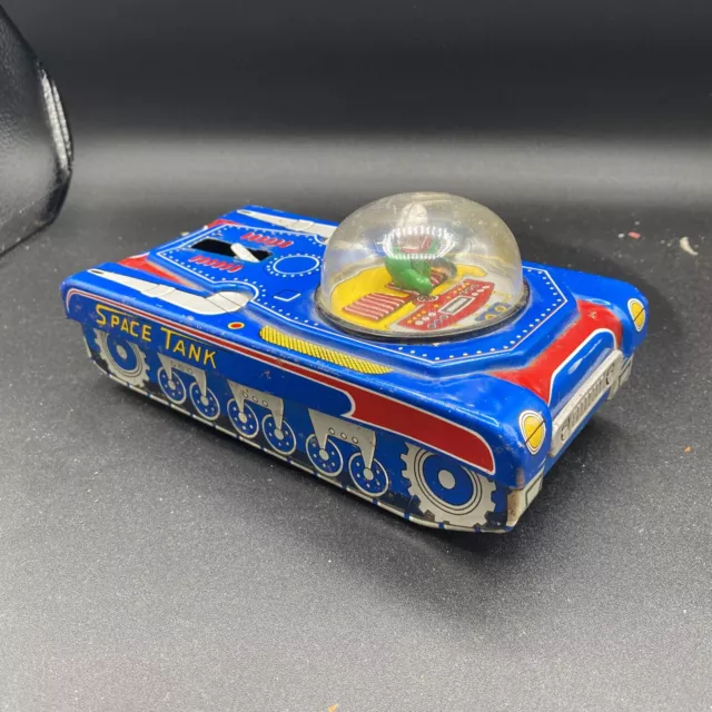 Vintage Tin Litho V-7 Space Tank friction toy