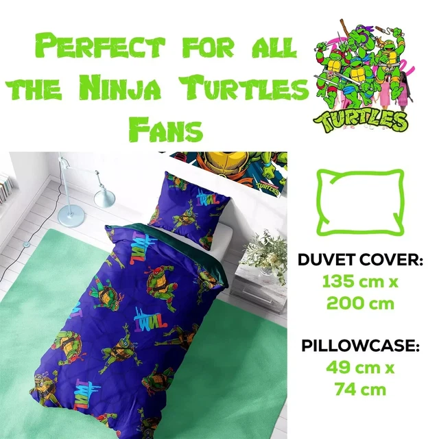 Parure Housse De Couette Simple Tortues Ninja TMNT – Réversible – Officiel Nickelodeon – Motif Leonardo Michelangelo Donatello Raphael