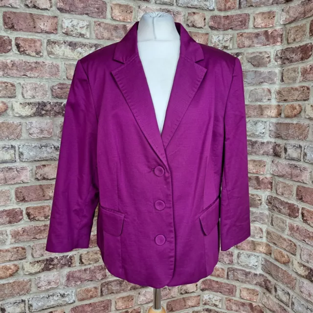 Laura Ashley Purple Jacket Blazer UK 20 Cotton Blend 3/4 Sleeve Button