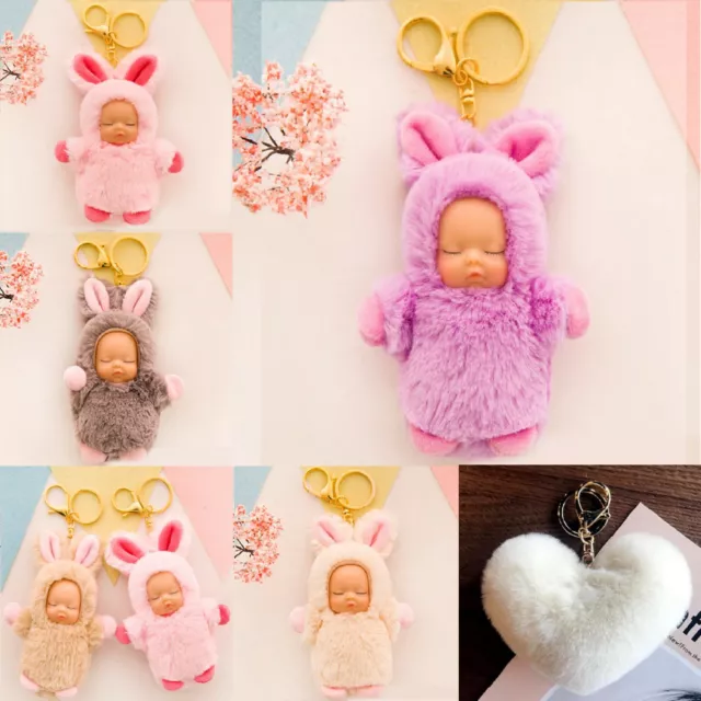 Furry Bunny Baby Doll Key Chain Ring Purse Backpack Decoration Free Gift Bag