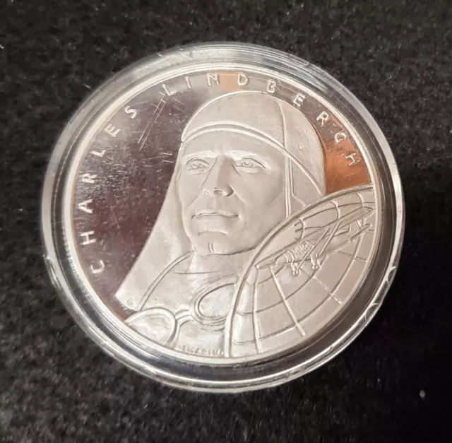 2003 Republic of Liberia 10 dollar coin .999 Silver - Charles Lindbergh