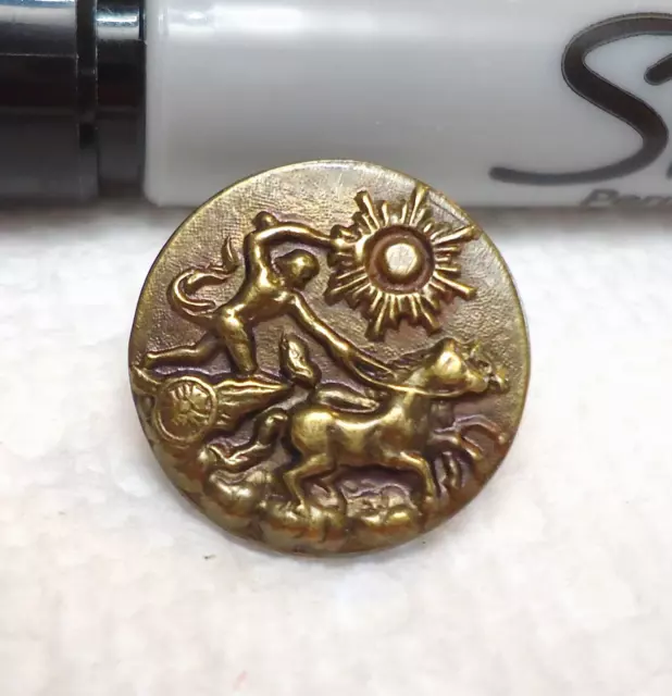 Antique Metal Picture Button 5/8" Phaethon with Sun Chariot Mythology