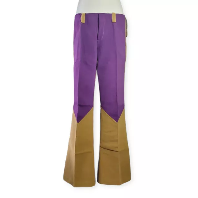 NOS Vtg 70s Purple/Tan Colorblock Flared Bell Bottoms Pants Trousers Boho