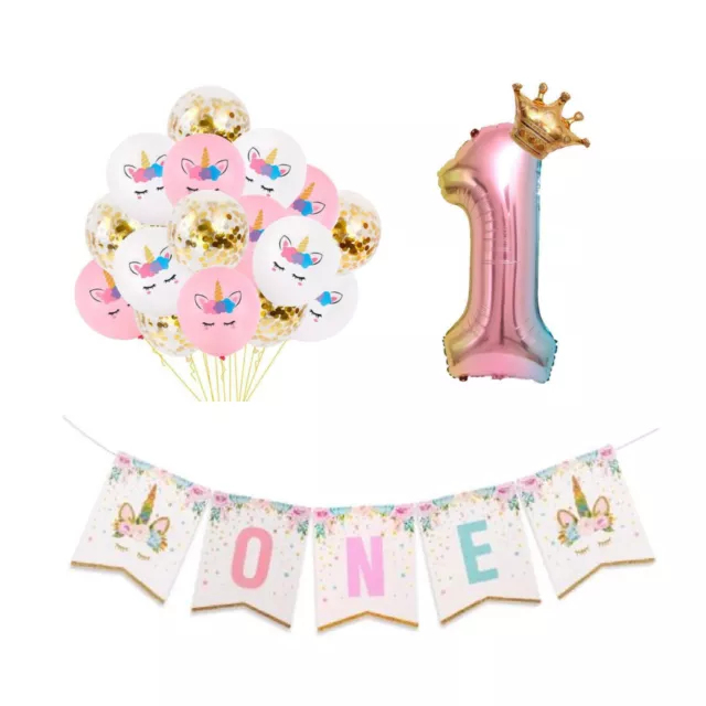 1ST ONE Birthday Banner, Unicorn Party Balloons, Girls First Birthday Decoration