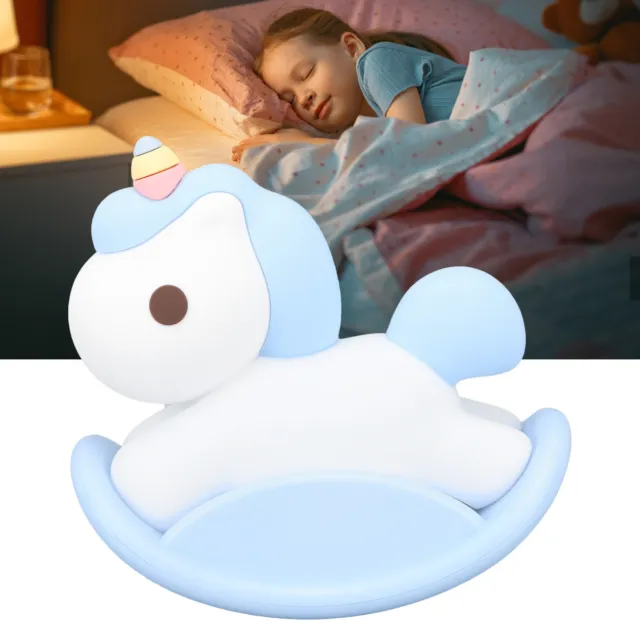 (Blue)LED Silicone Night Light USB Rechargeable Horse Baby Night Light Cute