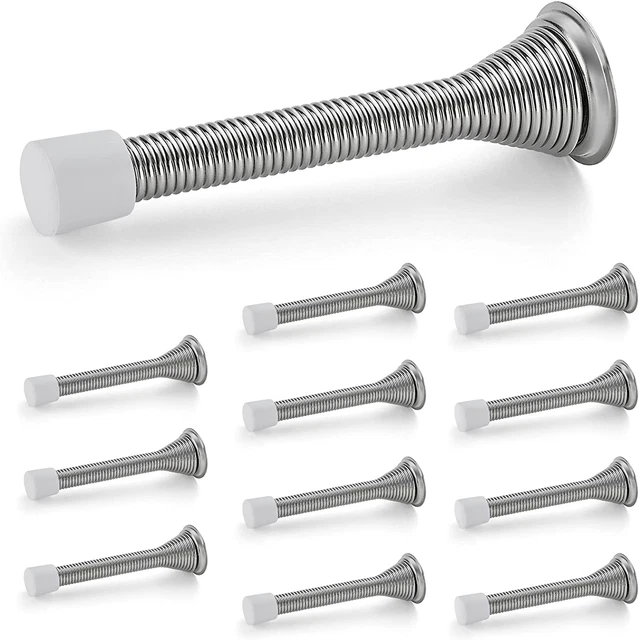 Door Stoppers, 12 Pack Spring Door Stops with Rubber Bumper, Brushed Nickel Door
