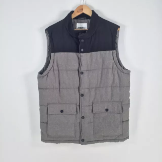JEANSWEST MENS PUFFER jacket vest size L grey black sleeveless
