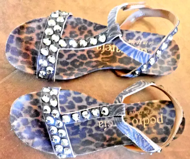 Pedro Garcia Thong Rhinestone Animal Print Sandals 39 US 8 1/2