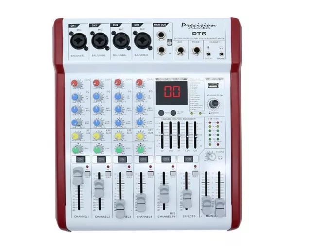 6 Channel 400W Professional Powered Mixer 5 Band EQ 99 DSP Effects USB Bluetooth