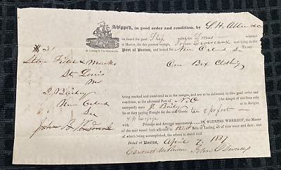 1837 Puerto De Boston Conocimiento De Embarque Caja De Ropa Con Destino A Nueva Orleans