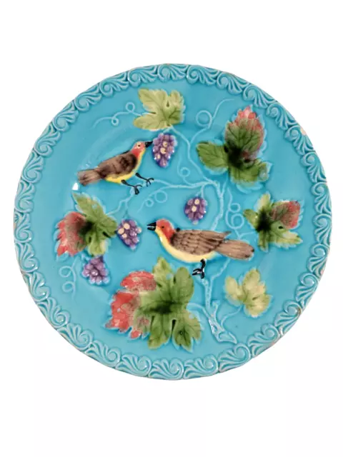 Antique G.S. Zell German Majolica Bird and Berry Pattern Plate 9-1/4"