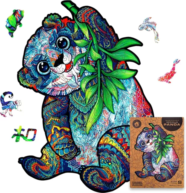 UNIDRAGON Wooden Jigsaw Puzzle - Serious Panda, 110 Pieces, Small, NEW