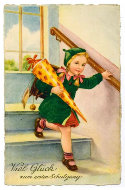 AK erster Schulgang, Schulanfang, Einschulung, 1939, Zuckertüte