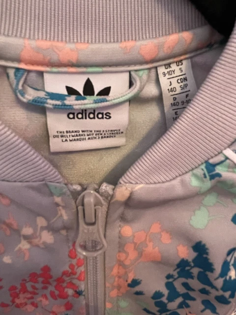 Girls adidas jacket Tracksuit top age 9-10 grey pink floral summer autumn 2