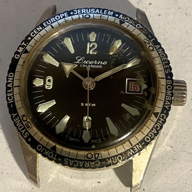 LUCERNE CALENDAR WORLD Time Mens Vintage Watch (Not Running) Swiss $40.00 -  PicClick