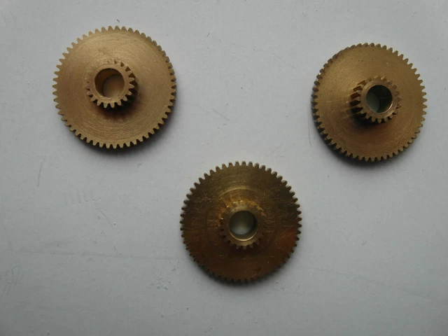 3 x Messing-Doppel-Stirnzahnrad Modul 0,4 Z.-Zahl 55 Breite 2mm + 20 Breite 3 mm