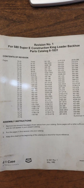 Case 580 Super E Construction King Loader Backhoe Parts Catalog Revision 1 & 2