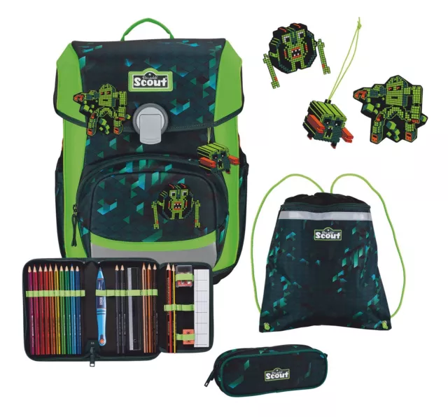 Scout Basic Neo Set 4 Piezas Mochilas Escolares Cubes Verde Oscuro