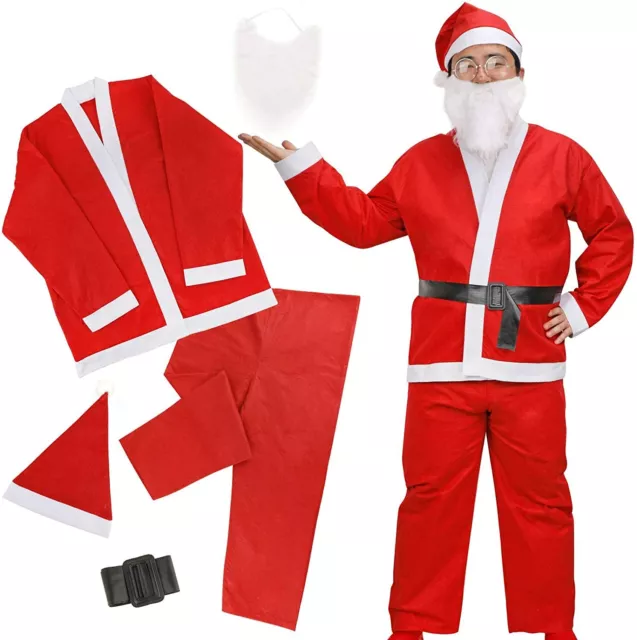 Fancy Dress Budget Outfit Christmas Santa Suit Adult Claus Father Costume Hat