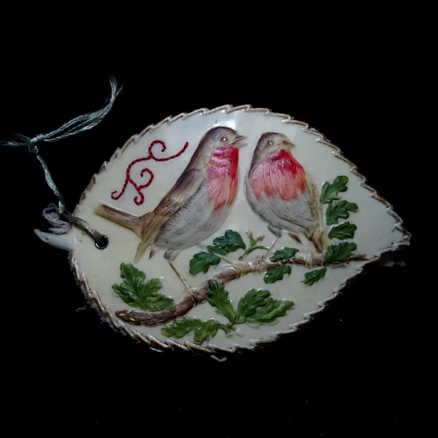 Antique Sewing Needle Case beautiful Birds Leaf design 5" x 3-1/2" large c. 1920